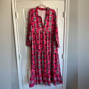 Hot Pink Skull Print Maxi Dress